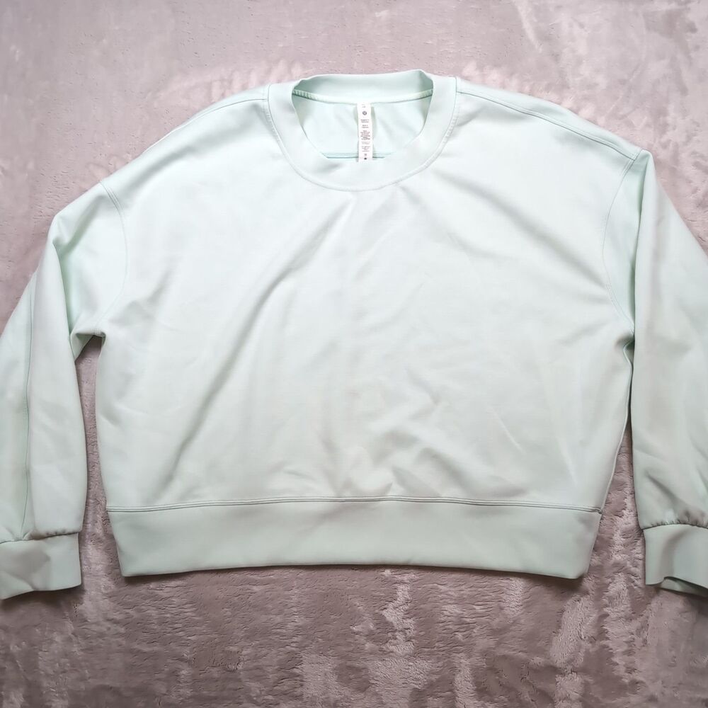 Lululemon Softstreme Perfectly Oversized Cropped Crew Womens 10 Teal Pullover